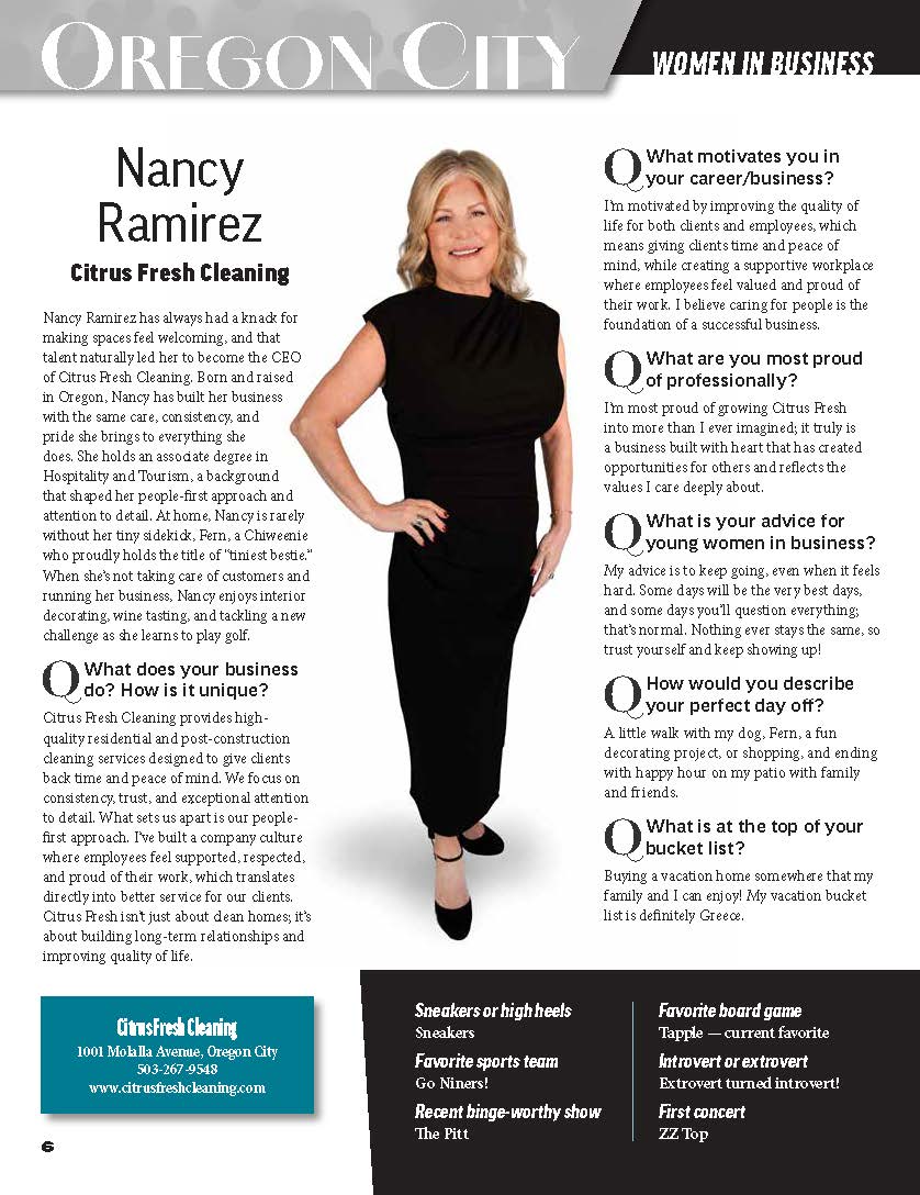 Women in Business Oregon City Cover Article with Nancy Randall